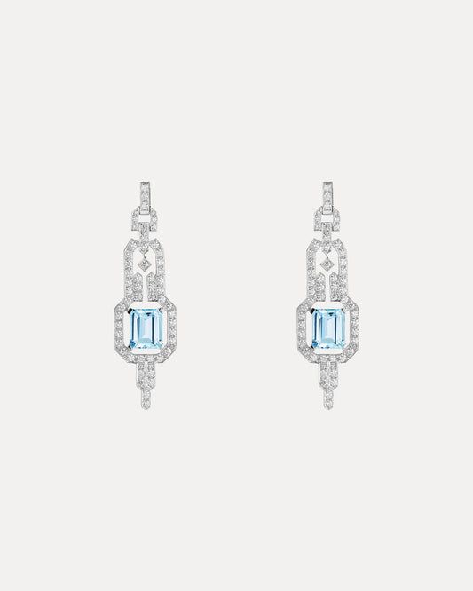 18CT AQUAMARINE & DIAMOND EMPIRE EARRINGS