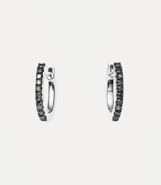 18CT WHITE GOLD BLACK DIAMOND HUGGIE EARRINGS