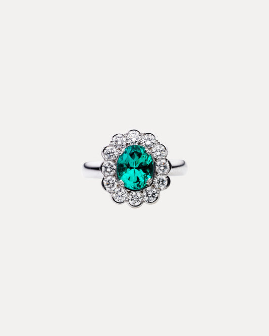 BESPOKE 18CT EMERALD & DIAMOND CLUSTER RING