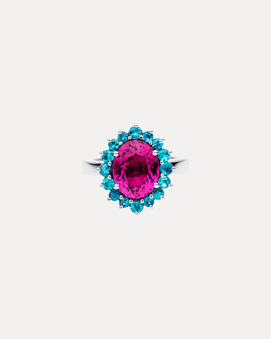 BESPOKE 18CT RUBELLITE & PARAIBA TOURMALINE RING