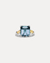 BESPOKE 18CT WHITE GOLD LONDON BLUE TOPAZ & YELLOW DIAMOND RING