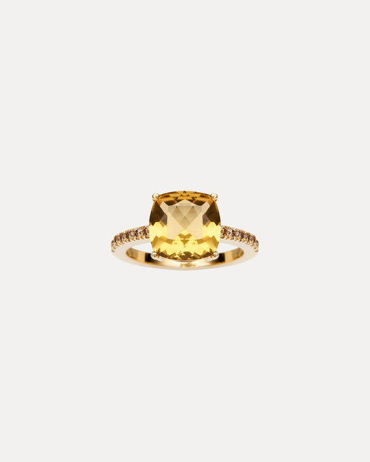 18CT HONEY QUARTZ & CHAMPAGNE DIAMOND BONNARD RING