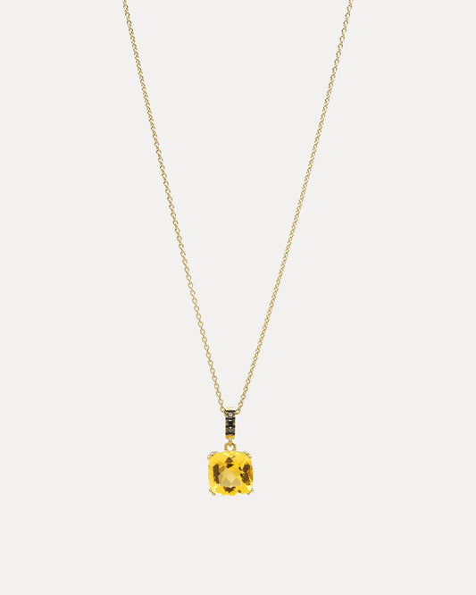 18CT HONEY QUARTZ & BLACK DIAMOND KAARINA PENDANT