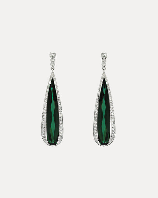 BESPOKE 18CT GREEN TOURMALINE & DIAMOND DROP EARRINGS