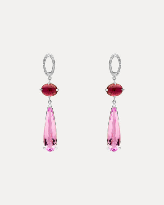 BESPOKE 18CT INARA DIAMOND, TOURMALINE & KUNZITE STUD EARRINGS