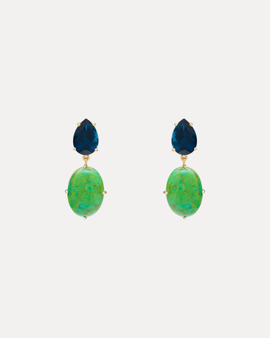 BESPOKE 18CT GREEN TURQUOISE & LONDON BLUE TOPAZ SAMOS EARRINGS