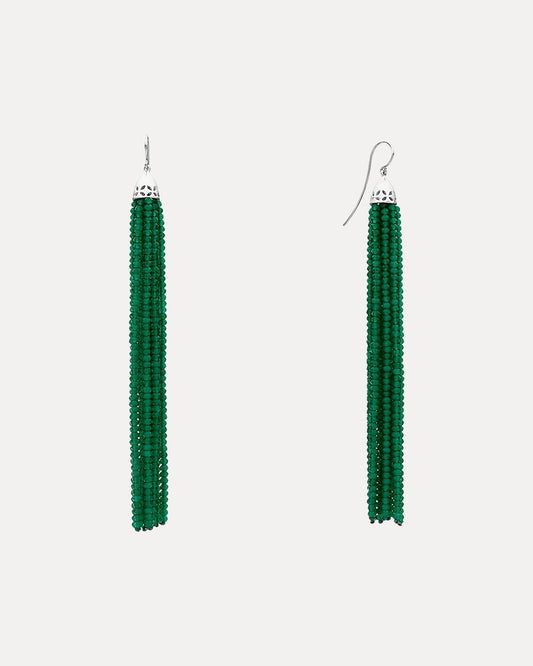 STG SIL GREEN AGATE GATSBY (10.5CM) TASSEL EARRINGS
