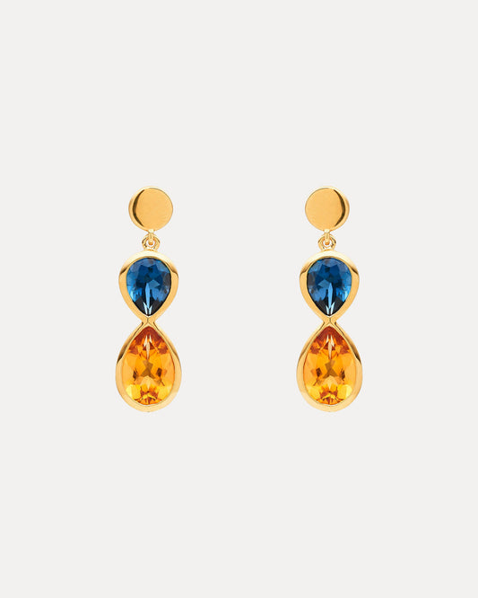 9CT LONDON BLUE TOPAZ & CITRINE ARETHA EARRINGS