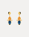 9CT LONDON BLUE TOPAZ, CITRINE & PINK MORGANITE ARETHA DROP EARRINGS