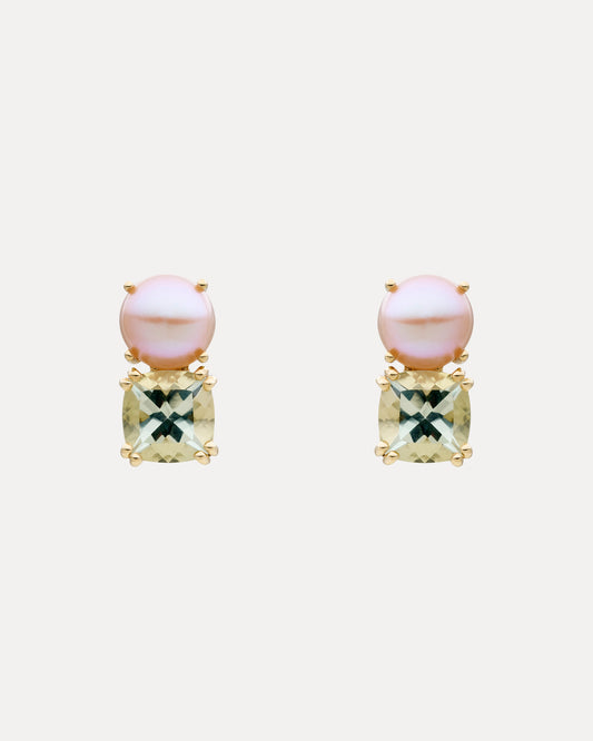 9CT GREEN AMETHYST & PINK PEARL DOLORES EARRINGS