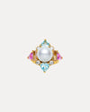 18CT SOUTH SEA PEARL, PINK SAPPHIRE, AQUAMARINE, PINK MORGANITE & DIAMOND MARLO RING