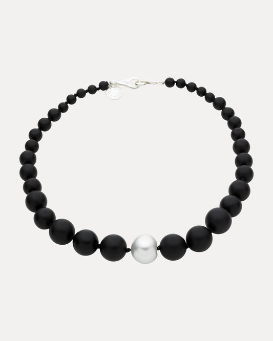 SOUTH SEA PEARL & ONYX STERLING SILVER KELLY NECKLACE