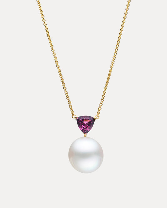 BESPOKE 18CT YELLOW GOLD PINK TOURMALINE & SOUTH SEA PEARL PENDANT
