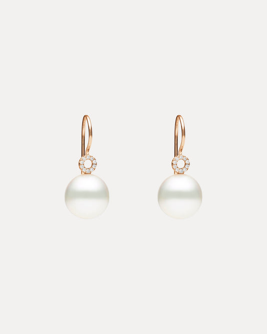 18CT ROSE GOLD SOUTH SEA PEARL & DIAMOND ORBIT EARRINGS