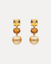 18CT HONEY QUARTZ, CITRINE & GOLD SOUTH SEA PEARL EARRINGS