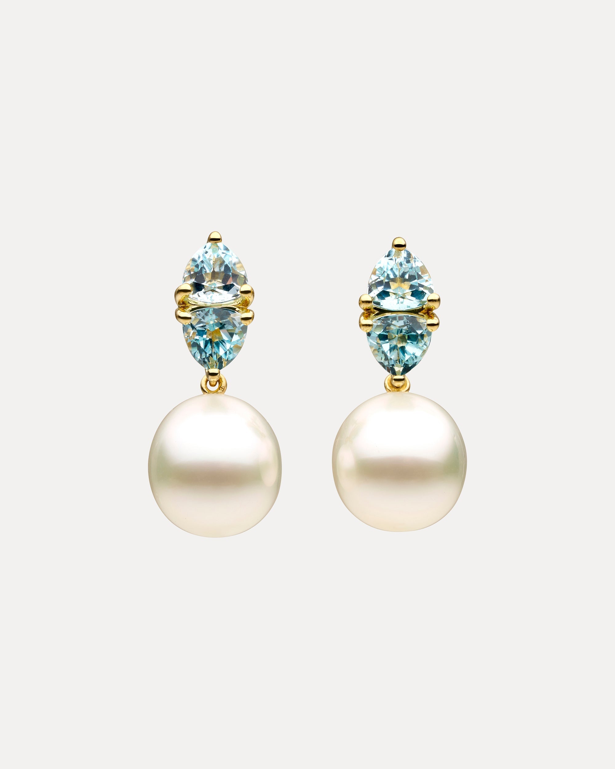 18CT AUSTRALIAN SOUTH SEA PEARL BLUE TOPAZ BLANCHETT EARRINGS