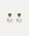 BESPOKE 18CT YELLOW GOLD SOUTH SEA PEARL & TRILLANT CUT GREEN TOURMALINE EARRINGS