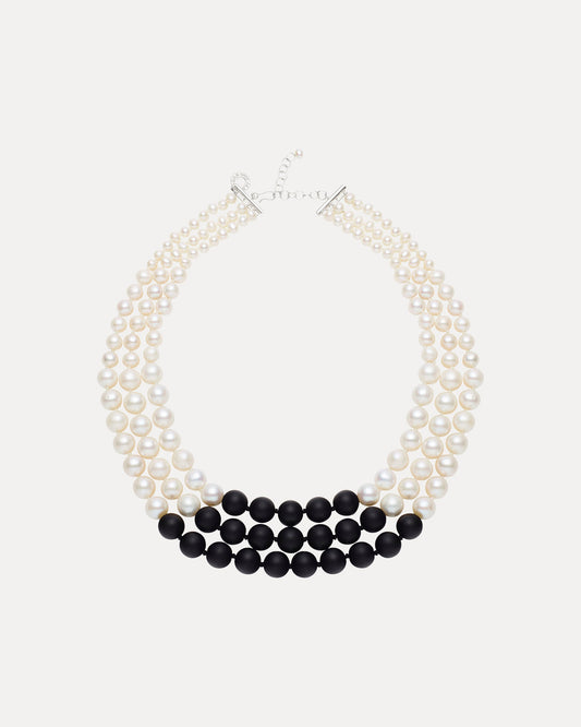 STERLING SILVER PEARL & ONYX TRIBELLA NECKLACE