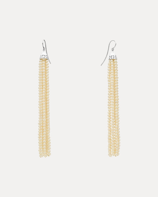 STERLING SILVER PEARL GATSBY (10.5CM) TASSEL EARRINGS