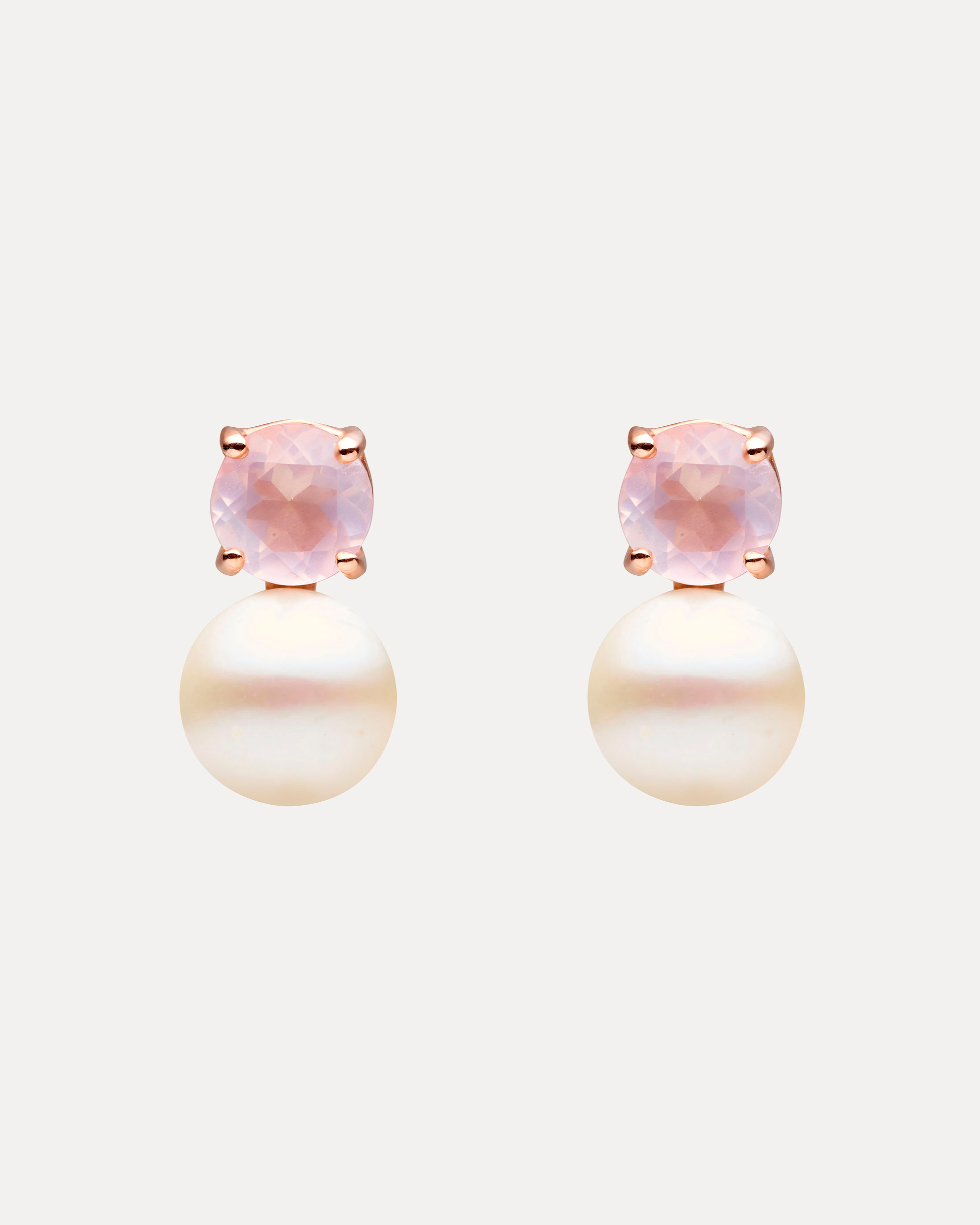 9CT ROSE GOLD, ROSE QUARTZ & PEARL MARCELLE STUD EARRINGS | JAN