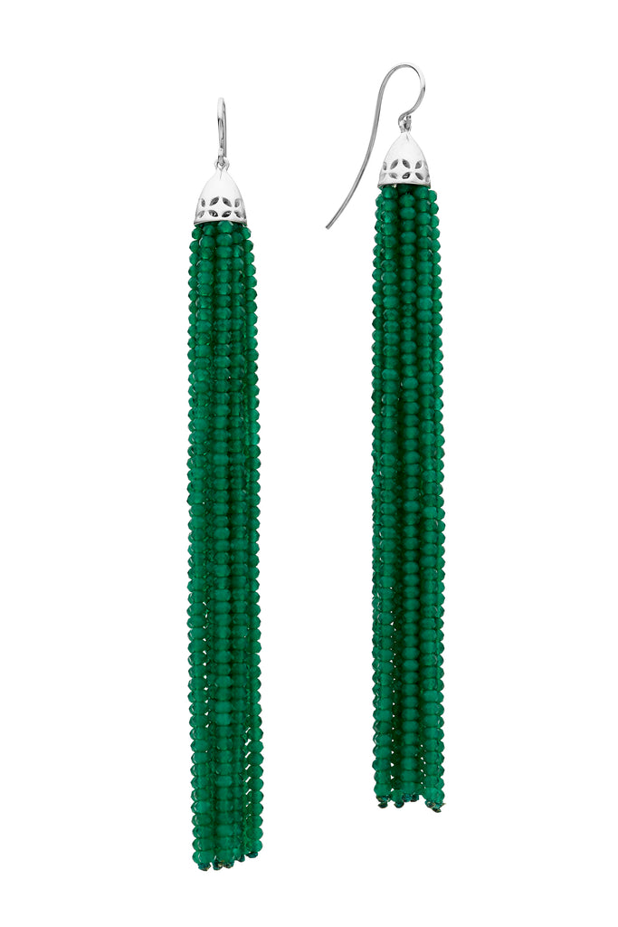 Green beaded tassel earrings outlet