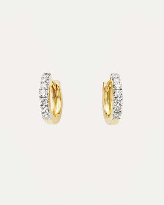 18CT YELLOW GOLD DIAMOND HUGGIE EARRINGS