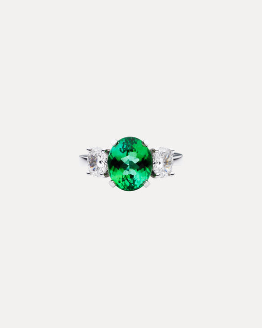 BESPOKE 18CT GREEN TOURMALINE & DIAMOND RING