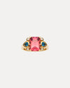 BESPOKE 18CT PINK TOURMALINE, LONDON BLUE TOPAZ & DIAMOND RING