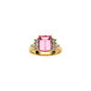BESPOKE 18CT YELLOW GOLD PINK TOURMALINE, AQUAMARINE & DIAMOND RING