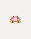 BESPOKE 18CT YELLOW GOLD PINK TOURMALINE, AQUAMARINE & DIAMOND MIAH RING
