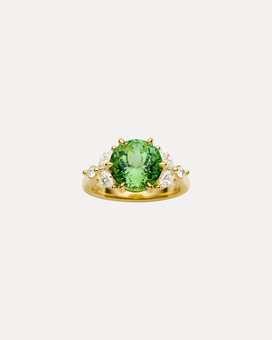 18CT GREEN TOURMALINE & DIAMOND RING