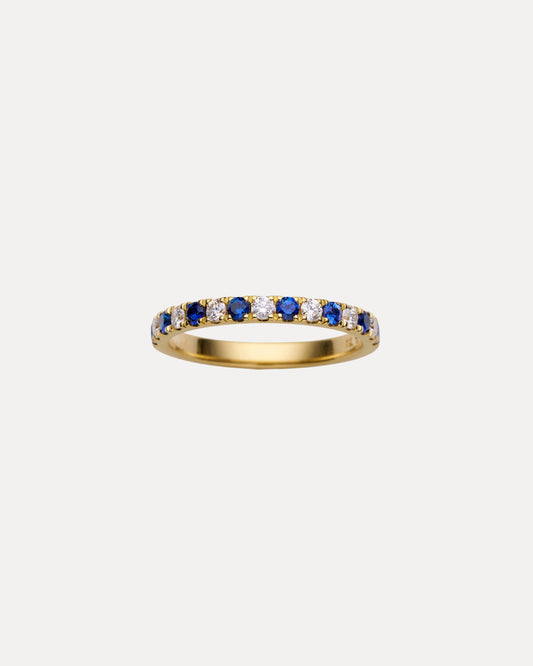 18CT YELLOW GOLD SAPPHIRE & DIAMOND PICCADILLY BAND