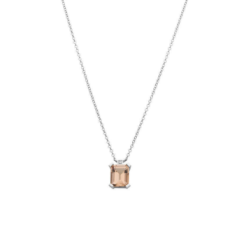 18CT WHITE GOLD PINK MORGANITE AND DIAMOND SARDINIA PENDANT