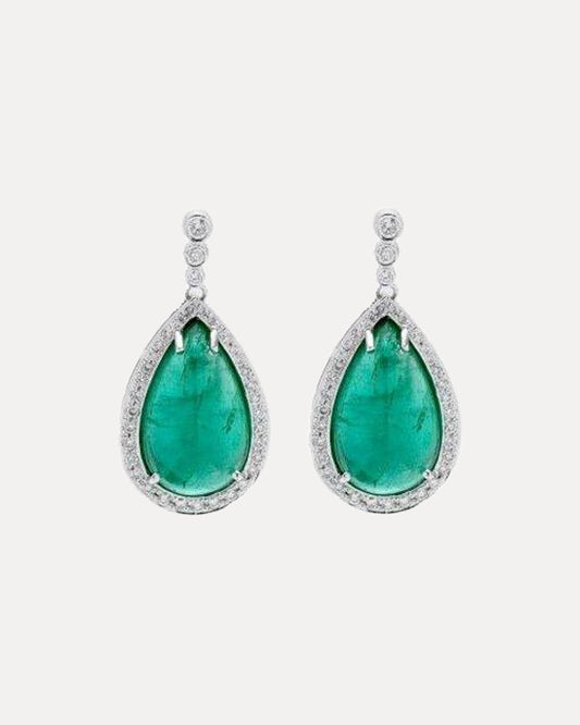 18CT EMERALD & DIAMOND DROP EARRINGS