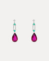 BESPOKE 18CT RUBELITE, EMERALD & DIAMOND DROP STUD EARRINGS