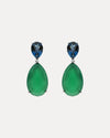 18CT WHITE GOLD LONDON BLUE TOPAZ & GREEN AGATE VIVID EARRINGS