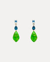 18CT GREEN TURQUOISE, AQUAMARINE, GREEN AMETHYST & LONDON BLUE TOPAZ SAMOS EARRINGS