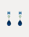 18CT LONDON BLUE TOPAZ, AQUAMARINE & GREEN AMETHYST KAPUTAR EARRINGS
