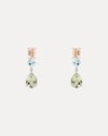 18CT PINK MORGANITE, AQUAMARINE & GREEN AMETHYST KAPUTAR EARRINGS
