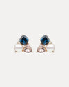 9CT LONDON BLUE TOPAZ, PINK MORGANITE & PEARL DUNAWAY STUD EARRINGS