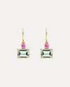 9CT GREEN AMETHYST & PINK SAPPHIRE CALYPSO EARRINGS