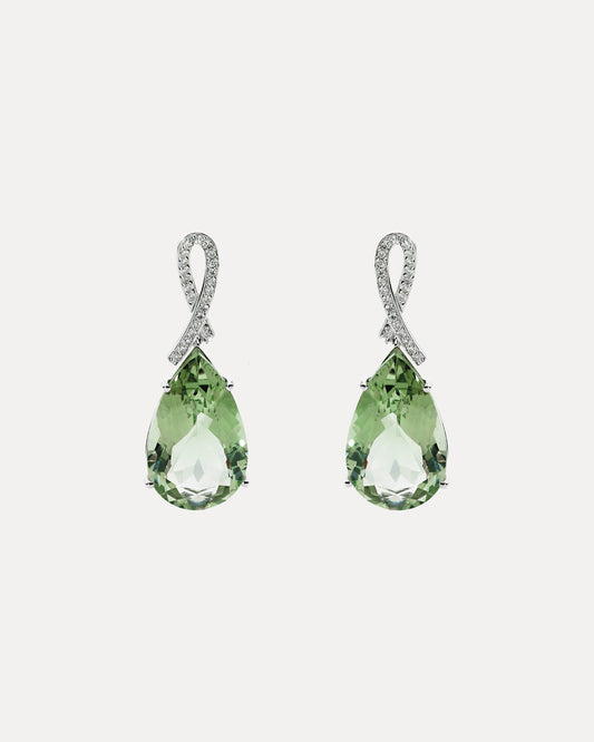 18CT GREEN AMETHYST & DIAMOND BOW EARRINGS