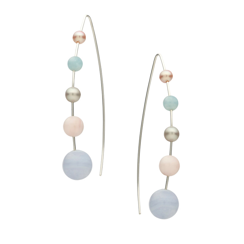 STERLING SILVER, BLUE LACE AGATE, PINK OPAL & AQUAMARINE MADELINE EARRINGS