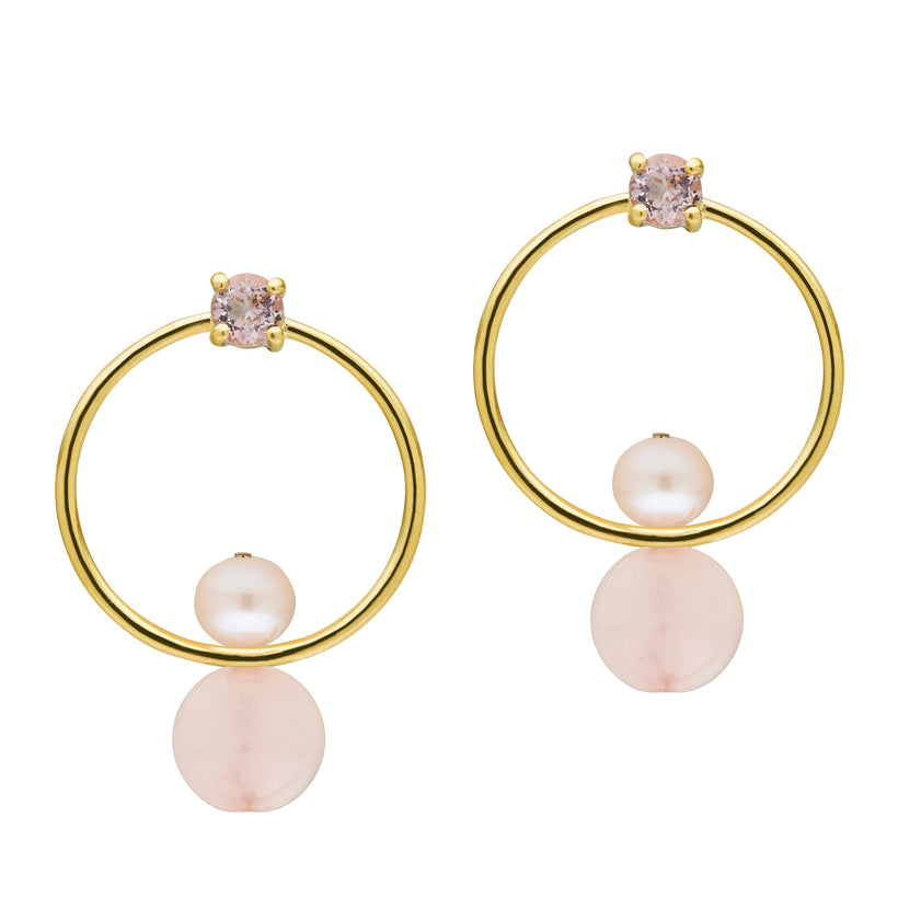 9CT PINK MORGANITE & PEARL CARRIE EARRINGS