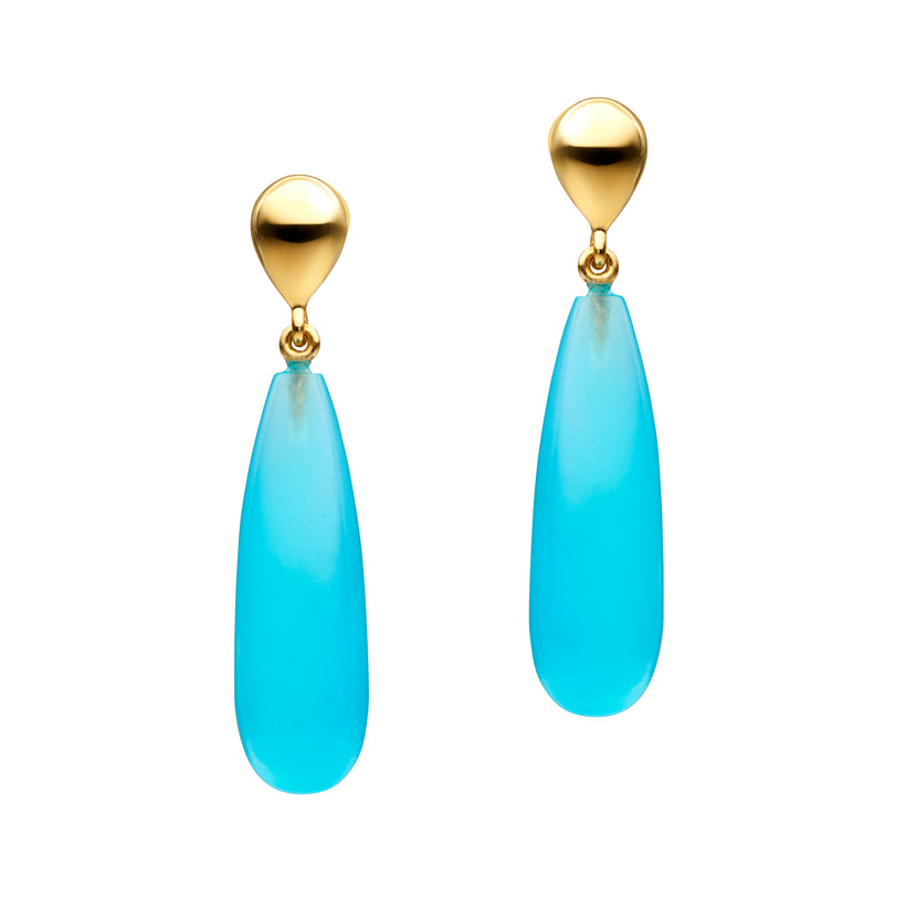 9CT BLUE CHALCEDONY TEARDROP BARRYMORE EARRINGS