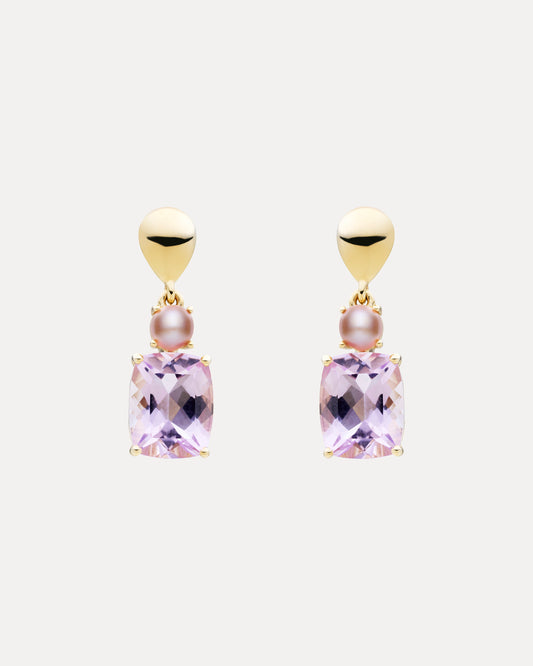 9CT LAVENDER AMETHYST & PINK PEARL LILAC WINE EARRINGS