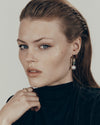 18CT SOUTH SEA PEARL, GARNET, PINK MORGANITE & LONDON BLUE TOPAZ MARVIN EARRINGS
