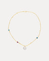 18CT SOUTH SEA PEARL, LONDON BLUE TOPAZ & GARNET MARVIN NECKLACE