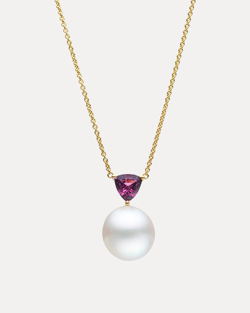 18CT GOLD PINK TOURMALINE AND SOUTH SEA PEARL PENDANT JAN LOGAN Jan Logan