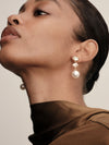 18CT GREEN AMETHYST, PINK MORGANITE & SOUTH SEA PEARL EARRINGS
